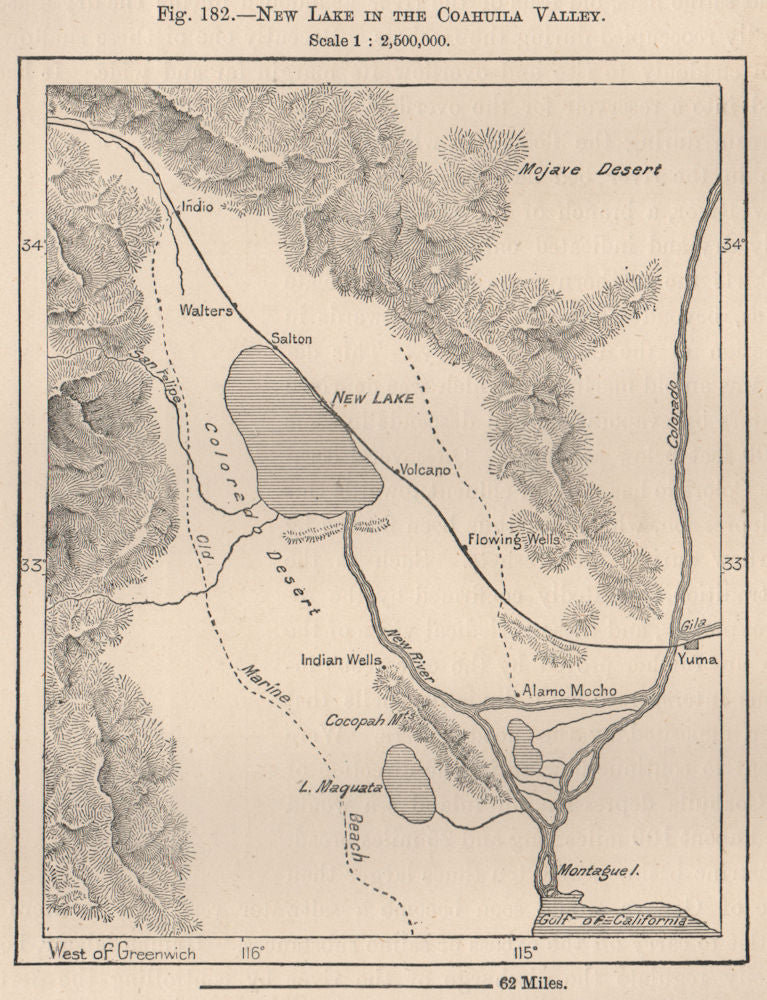 New Lake in the Coahuila Valley. California 1885 old antique map plan chart